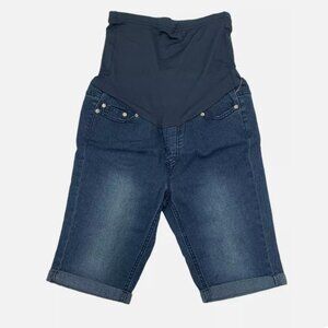 Cuffed Over-Belly Maternity Jean Bermuda Shorts Dark Wash